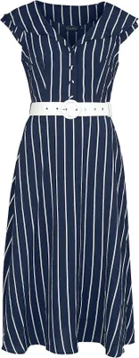 Produktbild von Voodoo Vixen Mittellanges Kleid Damen Stripe Wide Collar Midi Flare Dress blau/weiß S
