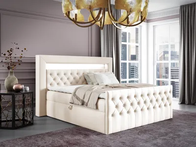 Produktbild von Boxspringbett Schlafzimmerbett ERNESTO Nr.1 180x200cm in Elisa Velvet Cremeweiß