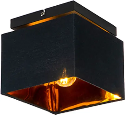 Produktbild von QAZQA - Moderne Deckenleuchte I Deckenlampe I Lampe I Leuchte schwarz mit Gold I Messing - VT 1 I Wohnzimmer I Schlafzimmer - Textil Quadratisch - LED geeignet E27