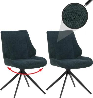 Produktbild von 2er-Set Esszimmerstuhl HWC-O48, Küchenstuhl, drehbar Auto-Return, Stoff/Textil Chenille (320g/m²)   petrol-grün