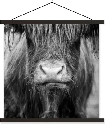 Produktbild von MuchoWow® Textilposter Schottisches Hochlandrind - Kuh - Schwarz - Weiß - Tiere 40x40 cm mit schwarzem Rahmen - Fotos