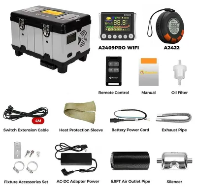 Obrázek produktu pro Dieselové přídavné topení – TB10PRO – 8 kW – Wi-Fi a aplikace pro Bluetooth – 12/24 V DC a 110–240 V AC – integrovaná nádrž o objemu 6 l – do 5500 m – LCD displej + dálkové ovládání