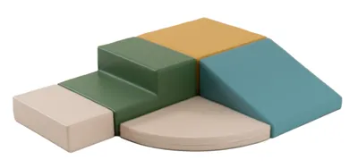 A set of colorful foam climbing blocks for children.