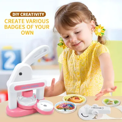 Produktbild von ZELURXX DIY Kunststoff Badge Maker Set für Kinder, manuelle 3-in-1 Button Maschine, Bastelset, Kühlschrankmagnet, Geschenk, ab 4 Jahre, Blau