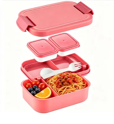 Produktbild von Brotdose mit Fächern Erwachsene, Lunchbox mit Besteck,für Mikrowellen, Bento Box für Schule, Büro, Unterwegs Rosa
