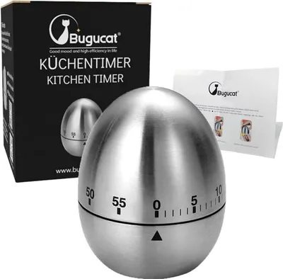 Image de Bugucat Minuteur ovoïde en acier inoxydable Minuteur de cuisine argenté