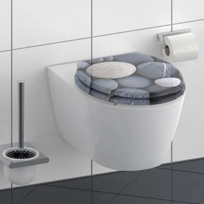 Immagine prodotto di Sedile per WC SCHÜTTE MDF GREY STONES, coperchio per WC con chiusura ammortizzata, sedile per WC con anima in legno, sedile per WC, coperchio per WC