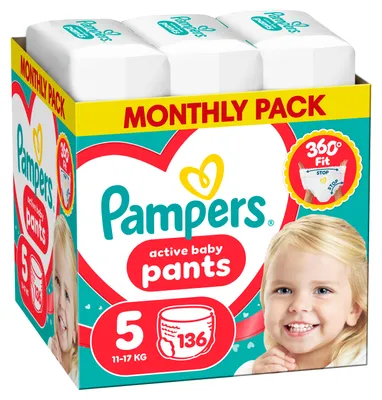 Immagine prodotto di Pampers Active Baby Pants, taglia Junior 5 (11-17 kg), confezione da 136 pezzi