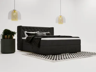 Produktbild von GrainGold Boxspringbett Lion 180x200 - Bett mit Matratze und Topper - Boxspringbett mit Bettkasten und Matratze - Boxspringbett Schwarz (Magic Velvet 2219)