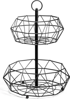 Produktbild von Vilde Obstkorb | Gemüsekorb | Aufbewahrungskorb | Obst-Etagere 2-stöckig aus Metall schwarz geometrisches Design