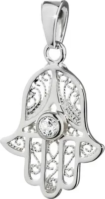 Produktbild von 925 Sterlingsilber Anhänger Wieße Zirkon Hand Der Fatima 20x16mm Eye Of Fatima