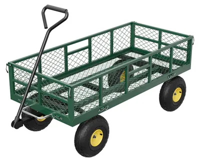 Produktbild von Gartenwagen - Kippwagen - Robuste Stahlkonstruktion - Tragfähigkeit 408 kg - Abnehmbare Seitenwände - 25 cm Luftreifen - 180° Schwenkbarer Griff - Grün-Schwarz
