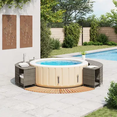 Produktbild von vidaXL Whirlpool-Umrandung Grau Poly Rattan und Massivholz Akazie