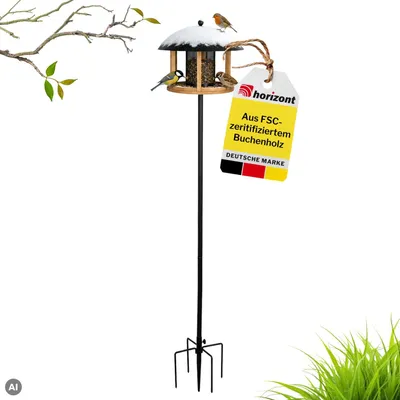 Produktbild von horizont Vogelhaus mit Ständer wetterfest, 160 cm, Holz, Metall-Erdspieß