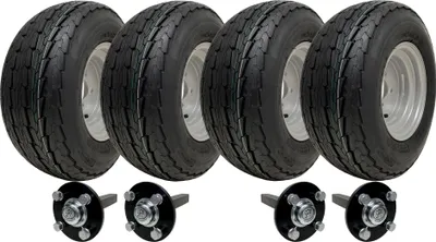 Immagine prodotto di Kit per rimorchio a doppio asse 20.5x8.00-10 con ruote omologate per la circolazione stradale + mozzi e semiassi da 750 kg