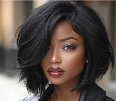 Image de Frange de 20 cm, cheveux noirs, raie au milieu, sans mèches, cheveux courts, cheveux noirs