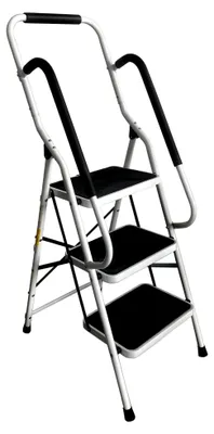 Produktbild von Trittleiter mit 3 Stufen, klappbar, mit Sicherheits-Handläufen, platzsparend, Tragfähigkeit 150 kg