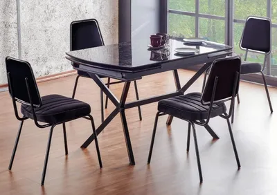 Produktbild von Esszimmer Set Schwarz Esstisch Garnitur Tisch 4x Stühle Design Möbel Luxus