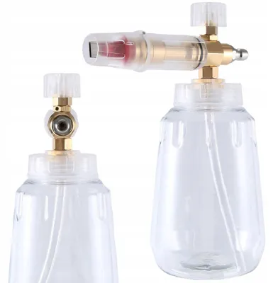 Productafbeelding van Schuimpistool Spuitmond 1,2 mm – Transparante 1 L Tank | Messing Korpus, 1/4'' QRC | Compatibel met Hogedrukreiniger Kärcher K2–K7