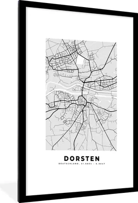 Produktbild von MuchoWow® Gerahmtes Poster Karte - Deutschland - Dorsten - Karte - Stadtplan 60x90 cm - Poster mit Schwarzem Bilderrahmen Wandposter Rahmen Foto Bilder - Dekoration - Wandposter Wohnzimmer - Hochwertig