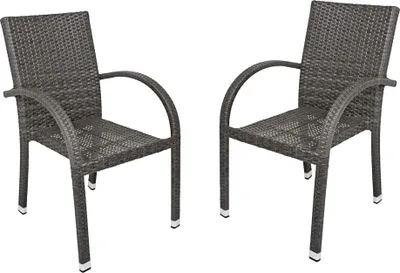 Produktbild von Gartenstuhl 2er Set VESNA - Kunststoff, Dunkelgrau | Stapelstuhl Wetterfest Gartenstühle Outdoor Essstühle
