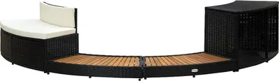 A curved outdoor furniture set, possibly for a hot tub, on a white background.