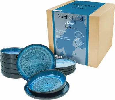 CreaTable, 21550, Nordic Fjord Blue, Tellerset 12-tlg, Steinzeug