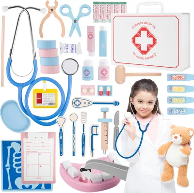 Immagine prodotto di MalPlay valigetta del dottore in legno valigetta del dottore per bambini con stetoscopio dentista gioco di ruolo per bambini da 3 4 5 anni regalo