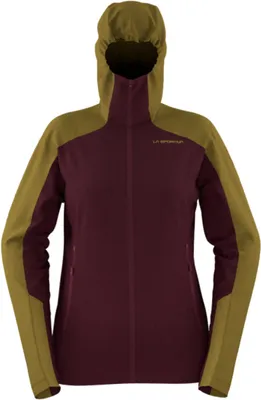 Aequilibrium Speed Jacket von La Sportiva in rot und gelb; Softshelljacke für Damen mit Kapuze.