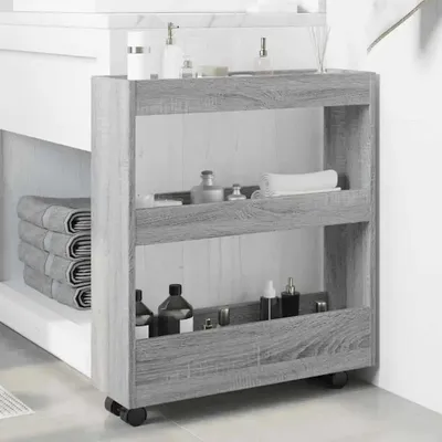 Image de Chariot de rangement sur roulettes - Chariot de cuisine avec 3 étagères - Bois - 2 roulettes verrouillables - 60 x 18 x 70 cm
