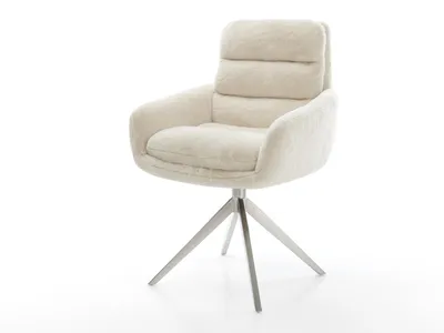 Produktbild von DELIFE Drehstuhl Abelia-Flex mit Armlehnen Plüsch Creme-Weiß Kreuzgestell breit Edelstahl 360° drehbar Wippfunktion