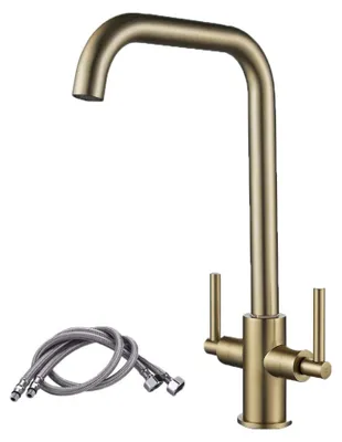 Küchenarmatur Monobloc Doppelhebel Gold Messing 360° drehbar