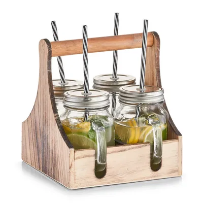 Produktbild von ZELLER 19746 Trinkgläser-Set 5-tlg., Glas/Metall/Holz, 20 x 22 x 22 cm