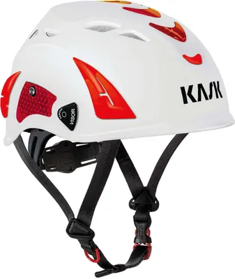 Produktbild von KASK Schutzhelm, Industriekletterhelm Plasma HI VIZ - Arbeitsschutzhelm, Drehrad, Reflexstreifen, EN 397 Farbe:weiß-rot
