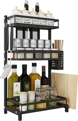 Produktbild von Multifunktionales Lagerregal Küchenregal Gewürzregal Stehend Küchenarbeitsplatte Organizer 34x21x61cm Schwarz
