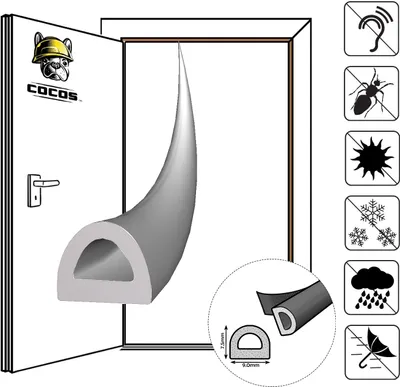 Image de Joint de fenêtre Joint de porte Joint caoutchouc Adhésif EPDM 80m Profilé en D 9×7.5mm Gris
