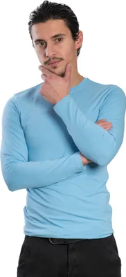 Produktbild von Herren-Langarmshirt mit Rundhalsausschnitt. HELLBLAU: S