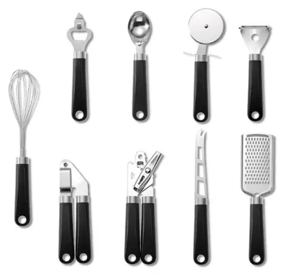 9-teiliges Edelstahl-Küchenhelfer-Set, schwarz