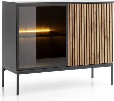 Produktbild von Selsey Tosena - Sideboard zweitürig mit LED, Schwarz/Holtoptik, 104 cm