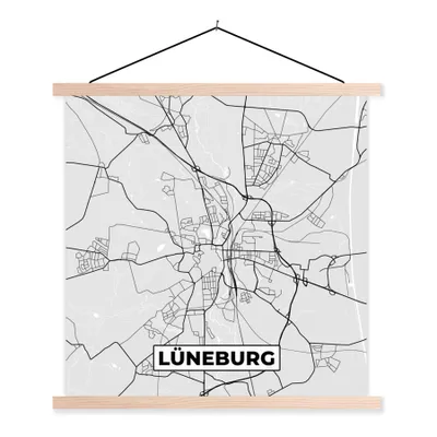 Produktbild von MuchoWow® Textilposter Deutschland - Stadtplan - Karte - Lüneburg 40x40 cm mit holzfarbenen Rahmen - Posterleiste