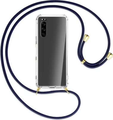 Produktbild von Handykette Backcover-Schutzhülle mit Band (Metall goldfarben) für Sony Xperia 5 - dunkelblau