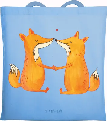 Produktbild von Mr. & Mrs. Panda Schultasche Füchse Liebe - Sky Blue - Geschenk, Stoffbeutel, Tasche, Fuchs, Ehefrau, Shopping, Partner, Laptoptasche, Freund, Tote Bag
