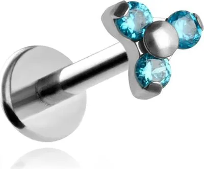 Produktbild von Titan-Labret mit drei blauen Zirkonen 1,2/6/4