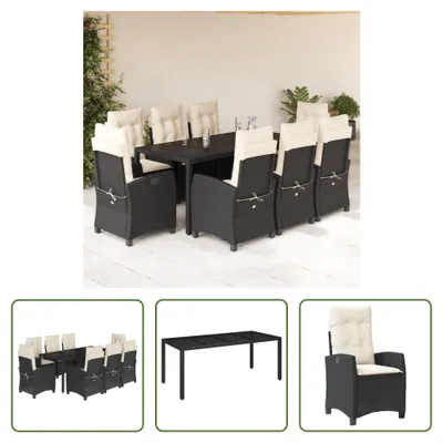Produktbild von The Living Store 9-tlg. Garten-Essgruppe mit Kissen Schwarz Poly Rattan