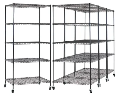 Produktbild von Mega Deal | 4x Gitterregal HADES mit Rollen & 5 Gitterböden | HxBxT 180x90x60cm | Fachlast 75kg | Metall | Schwarz | Drahtregal Metallregal Schmal Küchenregal Aufbewahrungsregal
