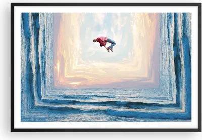 Produktbild von Gerahmtes Poster - Schwarzer Rahmen - Sprung Freiheit Surrealismus - 91,5x61 cm - Wand Bild - Wanddeko - Wandbilder - Kunstposter - Wandposter - Bilderrahmen - Bilder - Kunstdruck - P2BAA91x61-4861