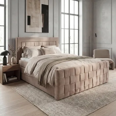 Produktbild von ELVORA DESIGNE Boxspringbett 180x200 cm AIR mit Bonellmatratze H3 & Topper, 2 Bettkasten, Beige