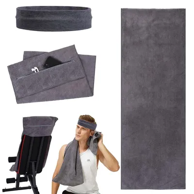 Produktbild von Omgoods – Schnelltrocknendes Gymnastikhandtuch – Mikrofaser – Mit Reißverschlussfach – Saugfähig – 135 x 50 cm – Ideal für Fitness/Sport – Fitnesshandtuch