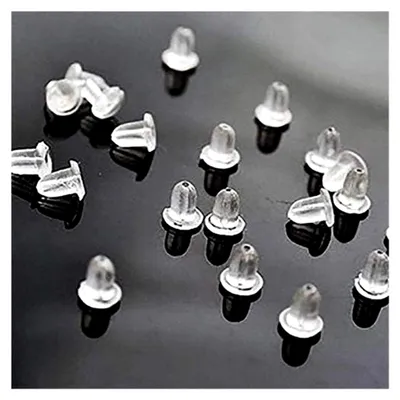 Produktbild von 100 Stück transparente, weiche wiederverwendbare Kunststoff-Ohrstecker-Verschlüsse 5 x 5 mm