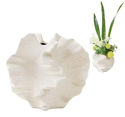 Produktbild von Unyqoos® Beige Keramikvase – 100% Keramik, handgefertigte Tonvase, matt, skandinavisch & Boho Deko, für frische und Trockenblumen